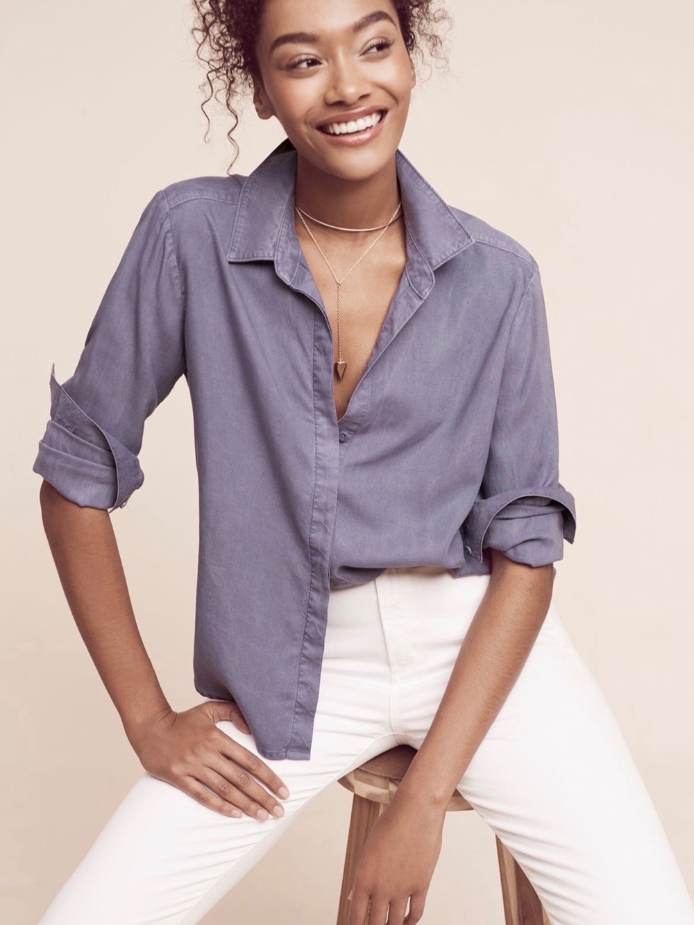 Anthropologie cloth & stone Felicity Blue Button-Down Shirt | Size Large |